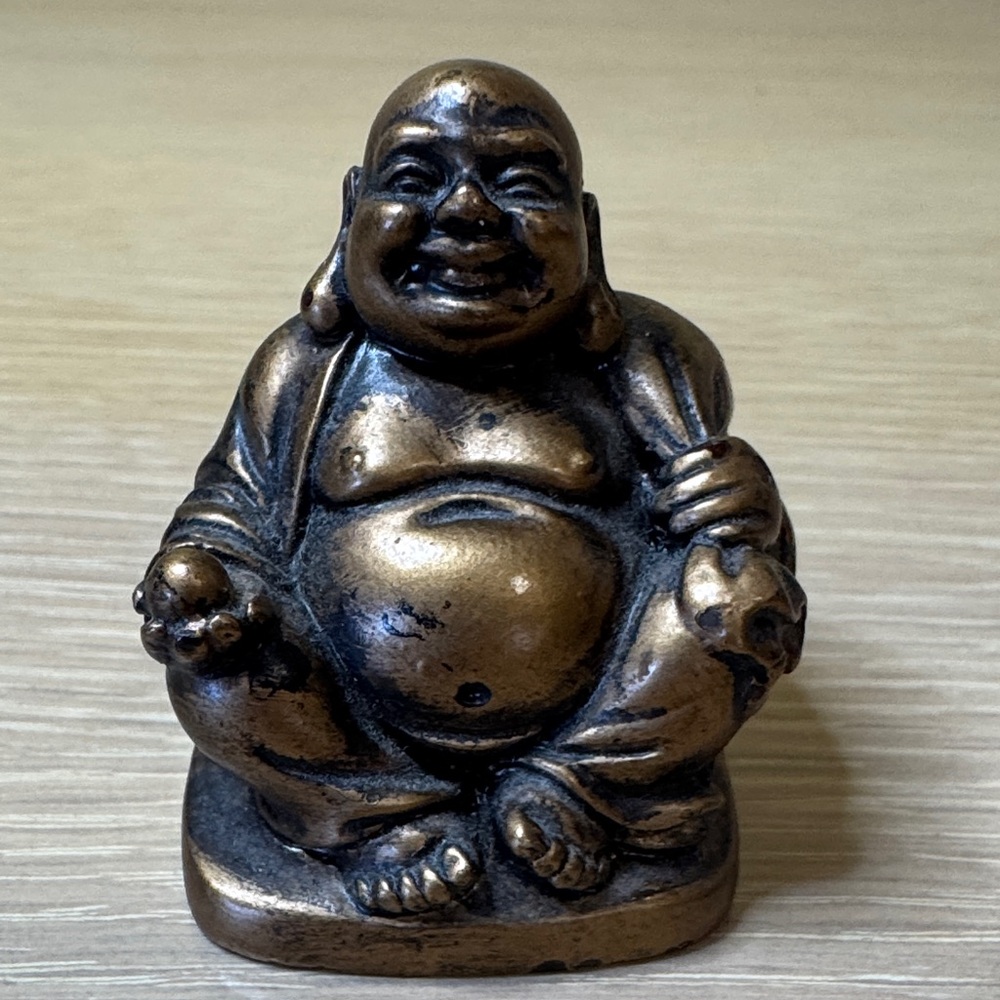 Miniature Bronze Tone Laughing Buddha Figurine